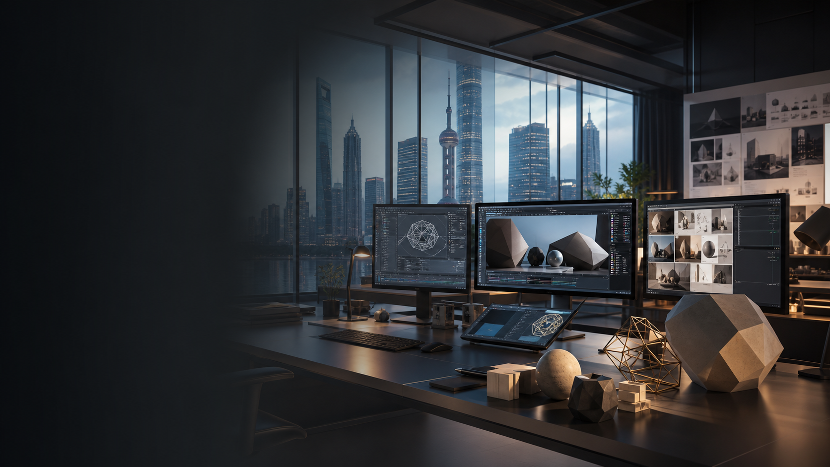 现代3D渲染与创意设计工作室视觉